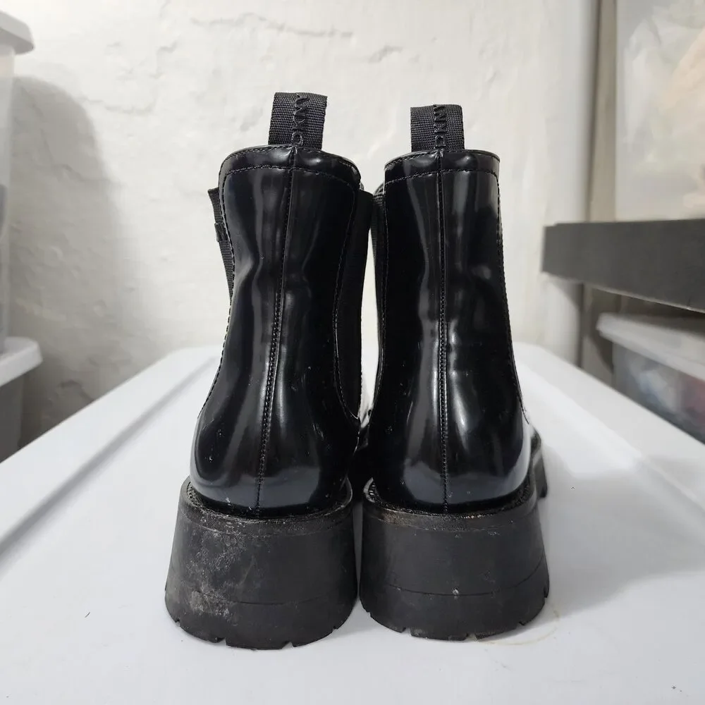 DKNY Womens Senni Chelsea Black Lug Boots Vegan Leather High-gloss US 10